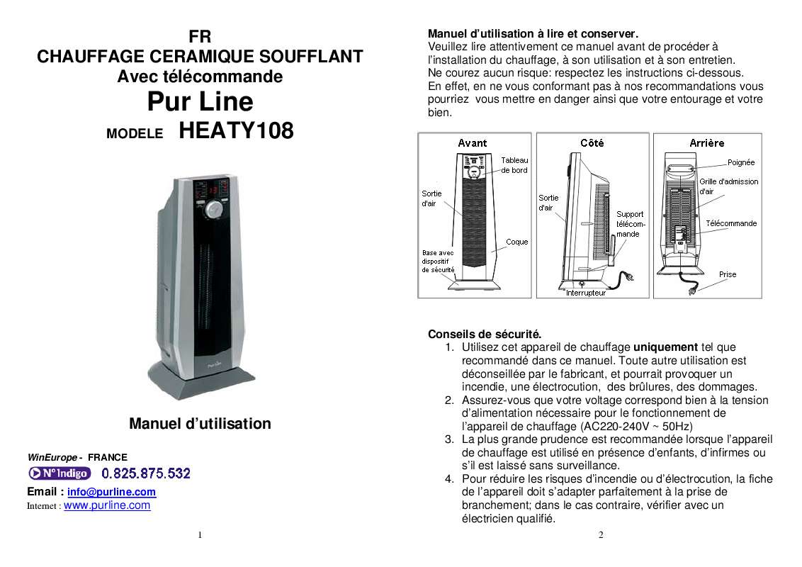 Guide utilisation  PUR LINE HEATY 108  de la marque PUR LINE