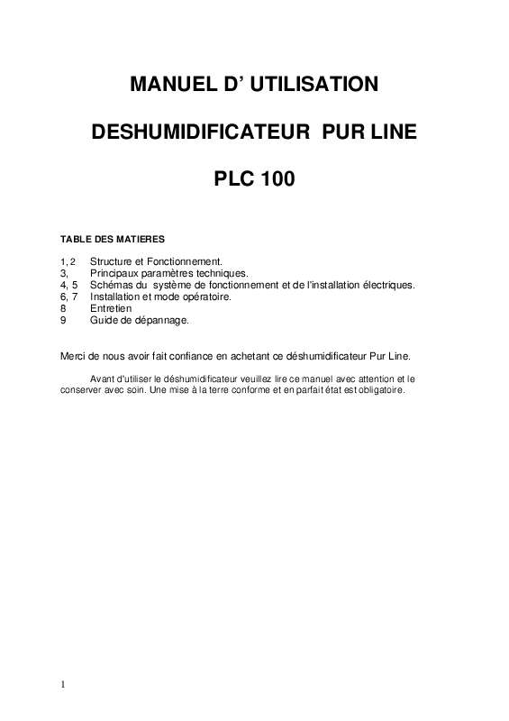 Guide utilisation  PUR LINE PLC 100  de la marque PUR LINE