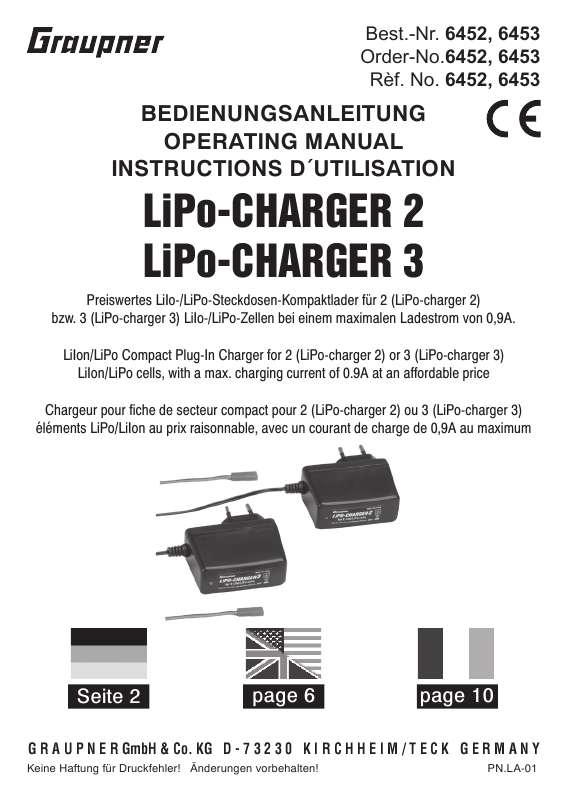 Guide utilisation  GRAUPNER LIPO-CHARGER 2  de la marque GRAUPNER