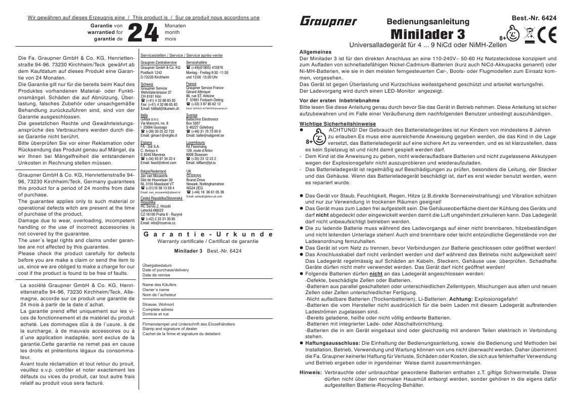 Guide utilisation  GRAUPNER MINILADER 3  de la marque GRAUPNER