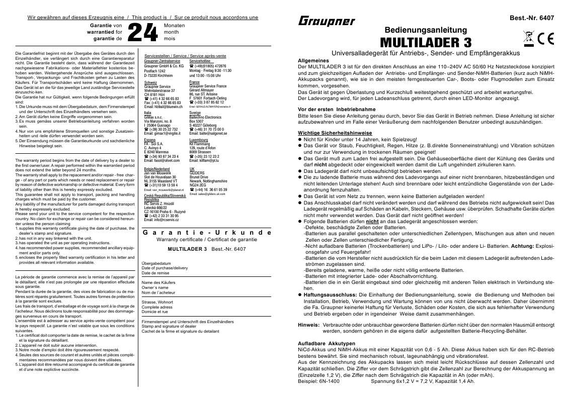 Guide utilisation  GRAUPNER MULTILADER 3  de la marque GRAUPNER