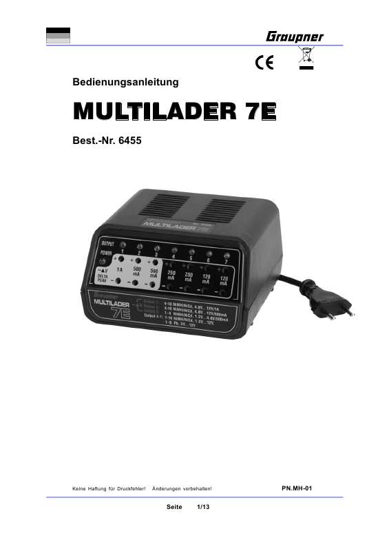 Guide utilisation  GRAUPNER MULTILADER 7E  de la marque GRAUPNER