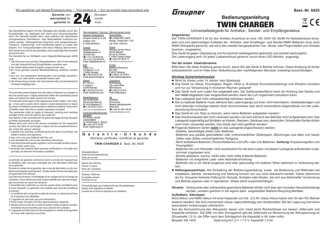 Guide utilisation  GRAUPNER TWIN CHARGER  de la marque GRAUPNER
