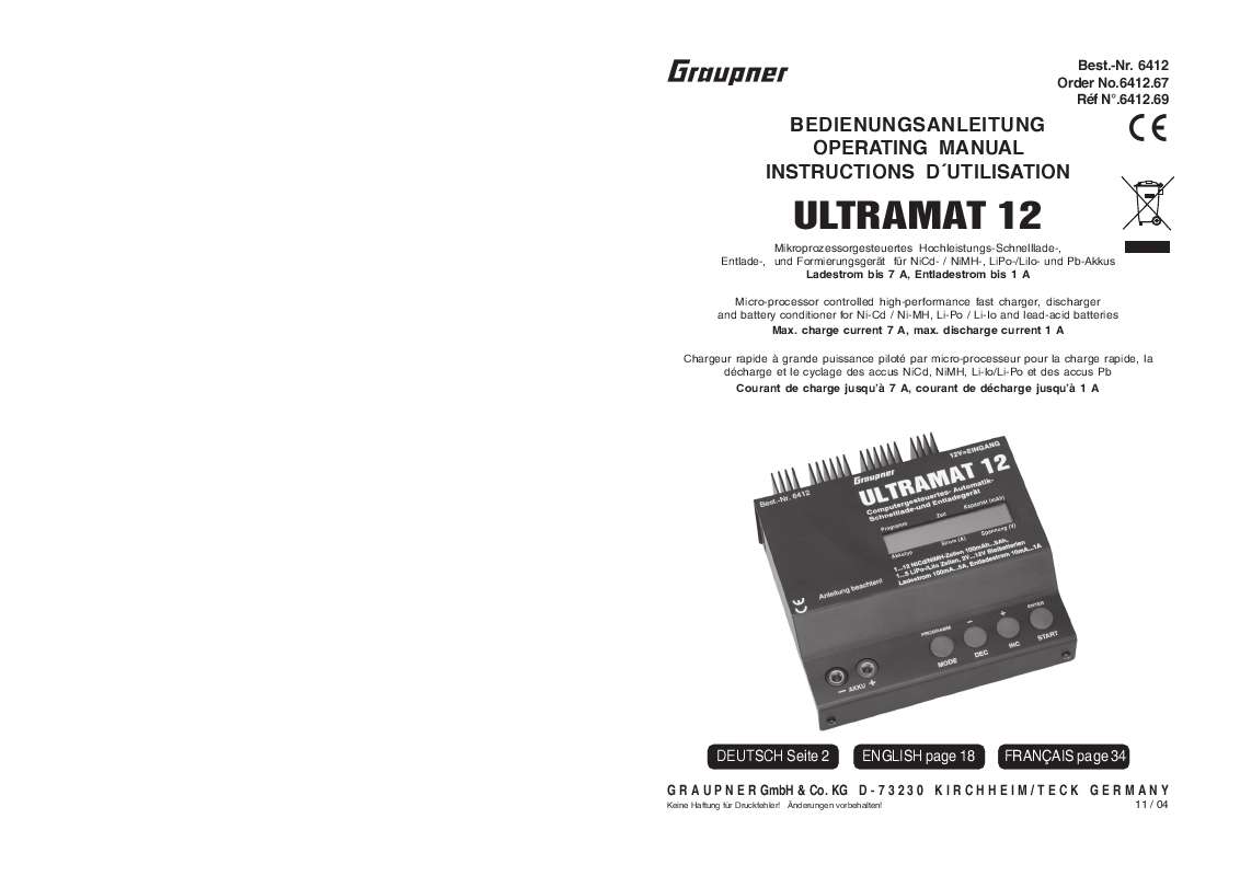 Guide utilisation  GRAUPNER ULTRAMAT 12  de la marque GRAUPNER