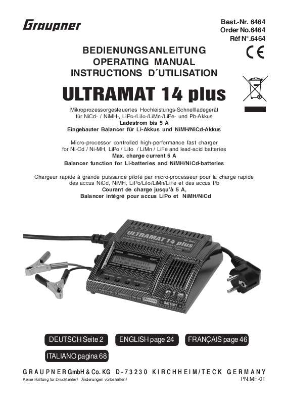Guide utilisation  GRAUPNER ULTRAMAT 14 PLUS  de la marque GRAUPNER