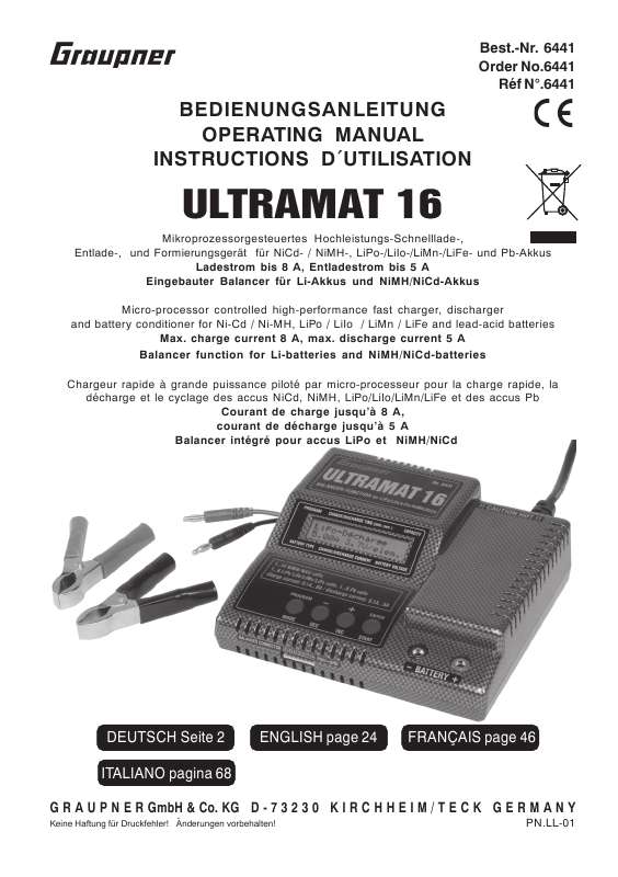 Guide utilisation  GRAUPNER ULTRAMAT 16  de la marque GRAUPNER