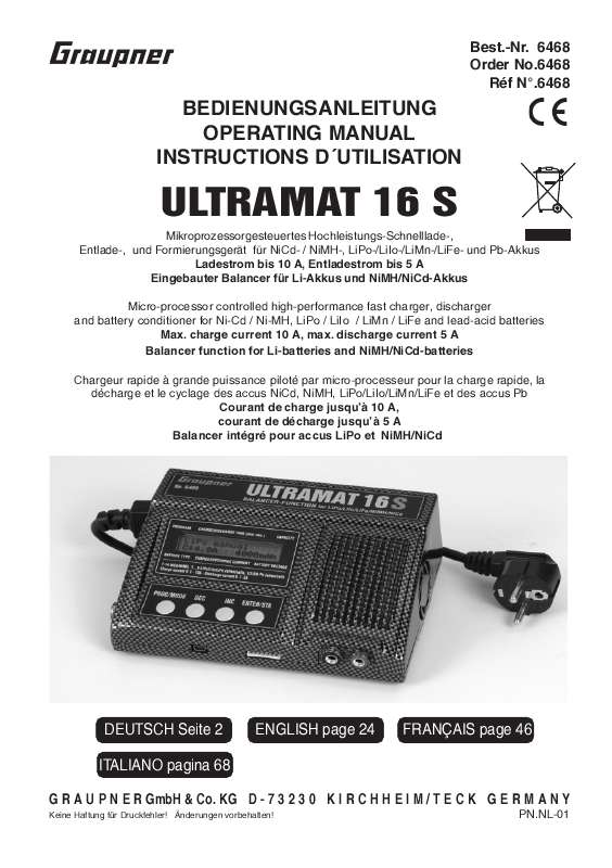 Guide utilisation  GRAUPNER ULTRAMAT 16 S  de la marque GRAUPNER