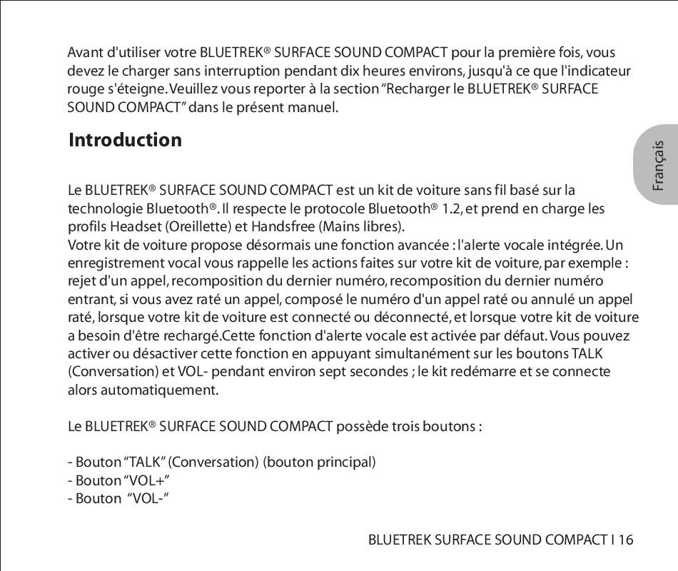 Guide utilisation BLUETREK SURFACE SOUND COMPACT  de la marque BLUETREK