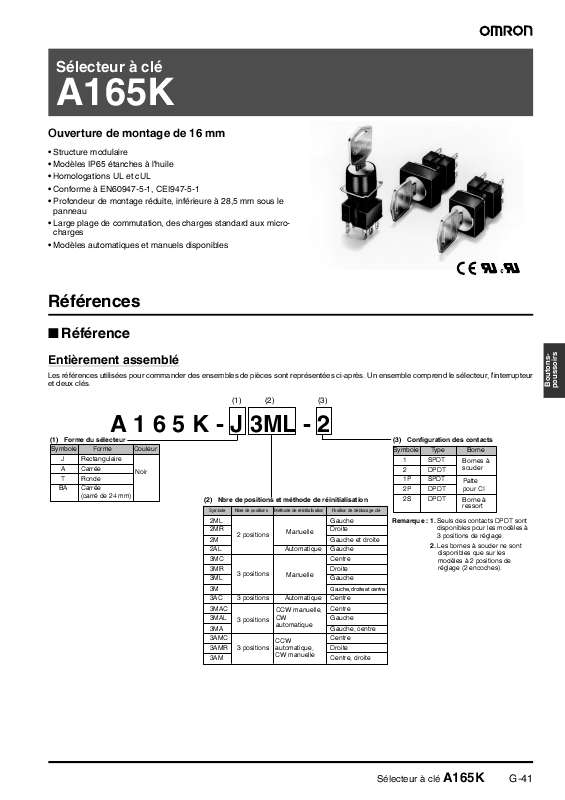 Guide utilisation  OMRON A165K  de la marque OMRON