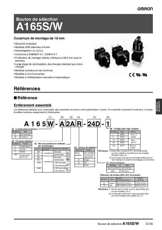 Guide utilisation  OMRON A165S  de la marque OMRON