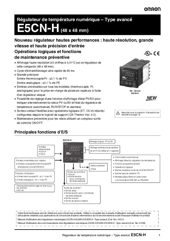 Guide utilisation  OMRON E5CN-H  de la marque OMRON