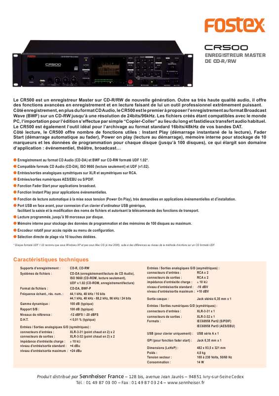Guide utilisation  FOSTEX CR500  de la marque FOSTEX