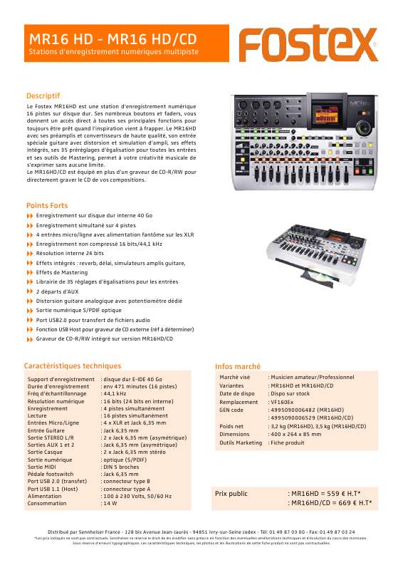 Guide utilisation  FOSTEX MR16 HD-CD  de la marque FOSTEX