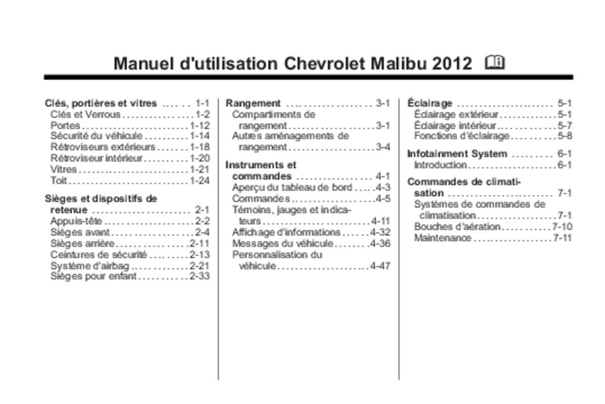 Guide utilisation CHEVROLET MALIBU  de la marque CHEVROLET
