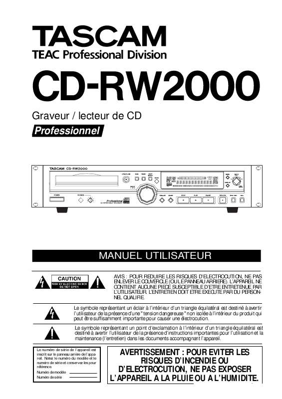 Guide utilisation  TASCAM CD-RW2000  de la marque TASCAM