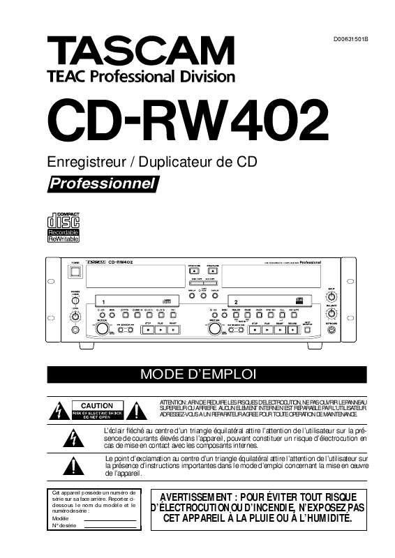 Guide utilisation  TASCAM CD-RW402  de la marque TASCAM