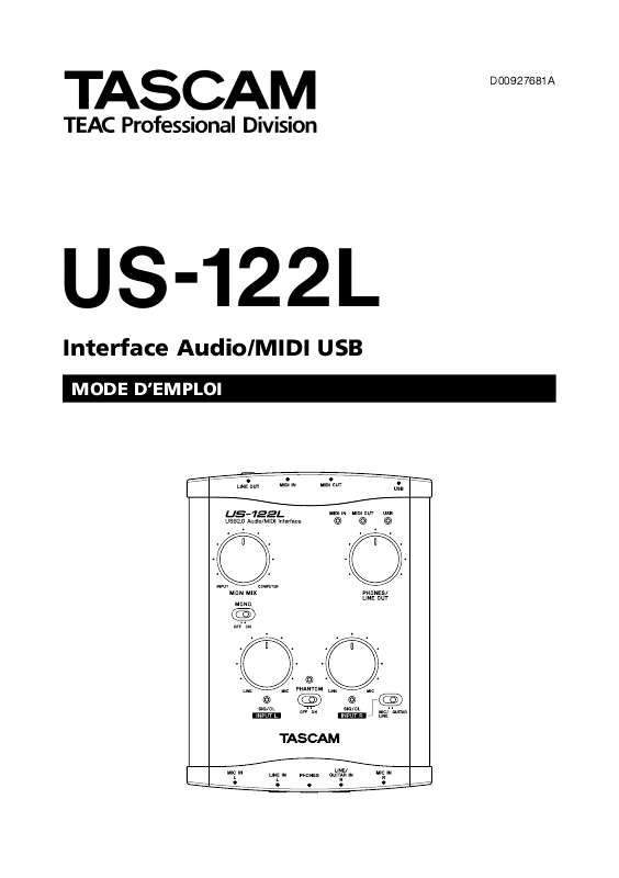 Guide utilisation  TASCAM US-122L  de la marque TASCAM