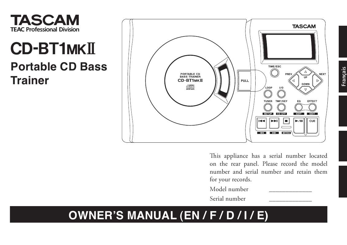 Guide utilisation  TASCAM CD-BT1MKII  de la marque TASCAM