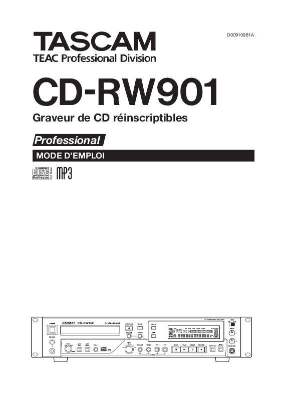 Guide utilisation  TASCAM CD-RW901  de la marque TASCAM