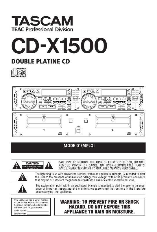 Guide utilisation  TASCAM CD-X1500  de la marque TASCAM