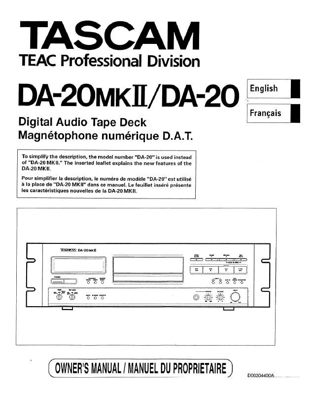 Guide utilisation TASCAM DA-20  de la marque TASCAM