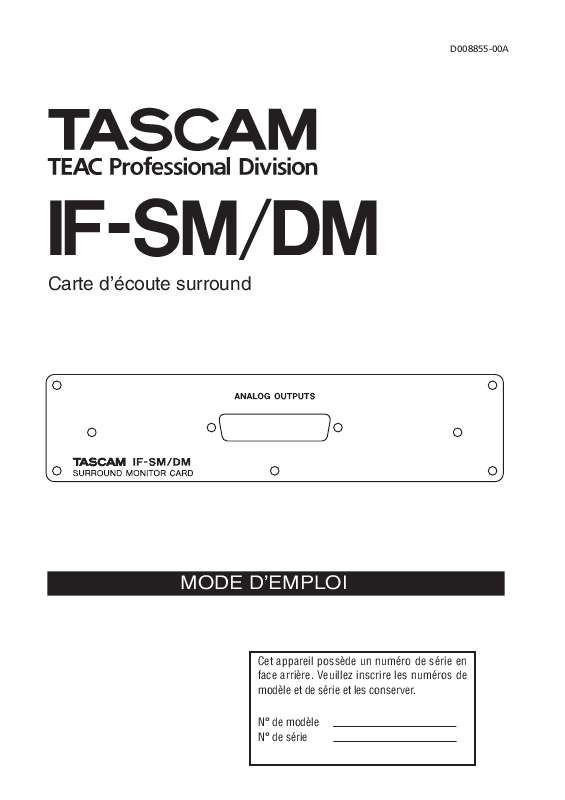 Guide utilisation  TASCAM IF-SM  de la marque TASCAM