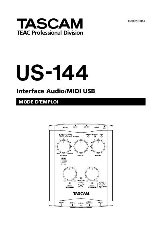 Guide utilisation  TASCAM US-144  de la marque TASCAM