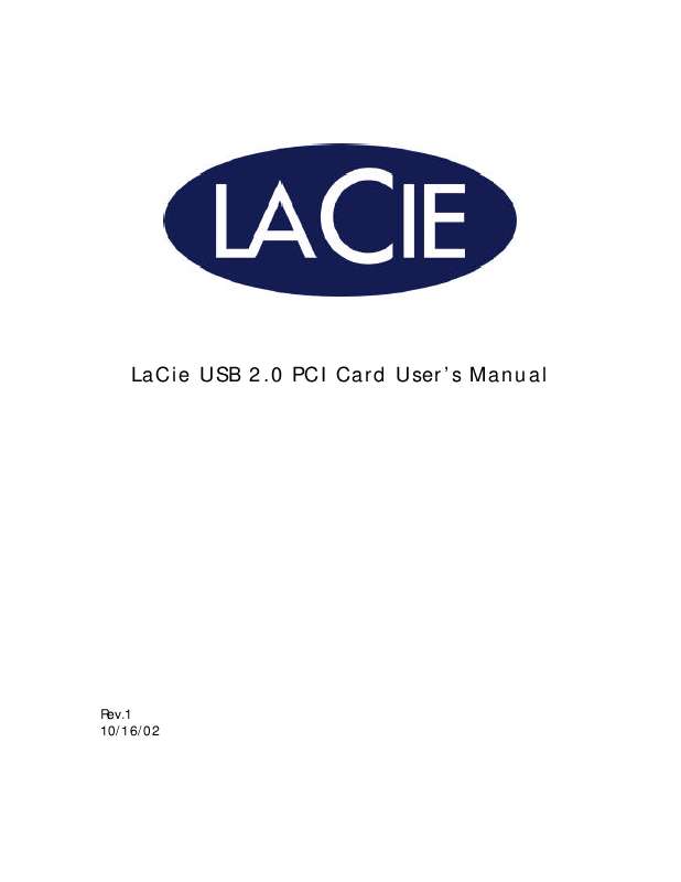 Guide utilisation  LACIE CARTE PCI USB 2.0  de la marque LACIE