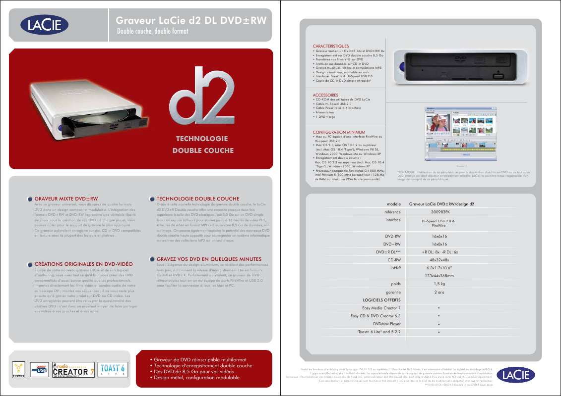 Guide utilisation  LACIE D2 DVD±RW - CAPTYDVD  de la marque LACIE