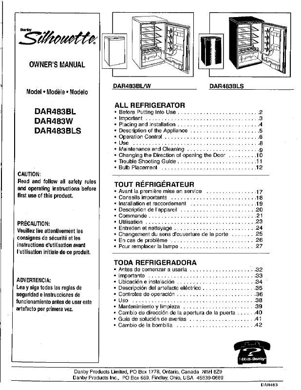 Guide utilisation DANBY DAR483BLS de la marque DANBY