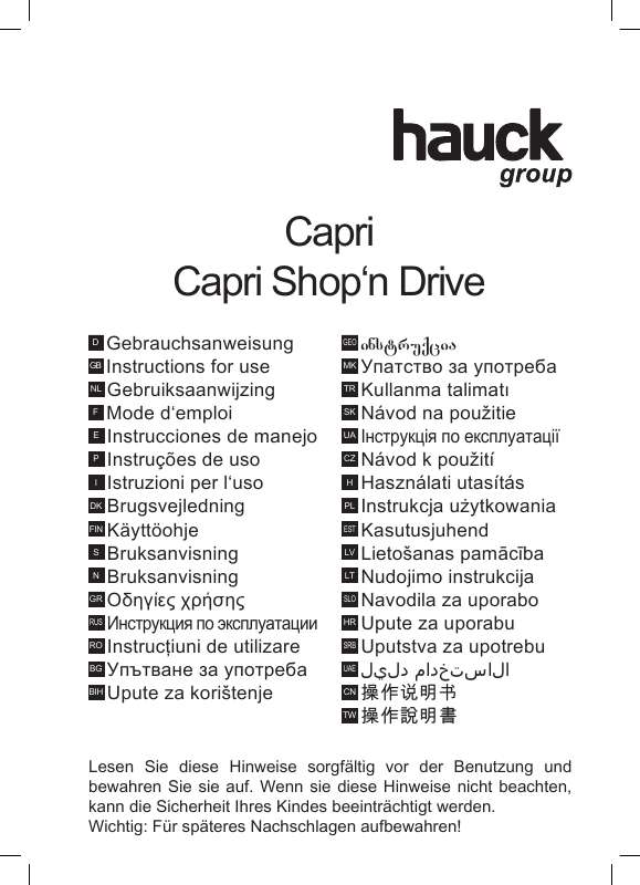 Guide utilisation HAUCK CAPRI SHOP N DRIVE  de la marque HAUCK