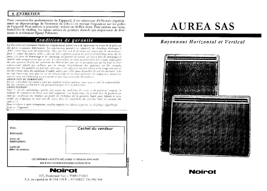 Guide utilisation NOIROT AUREA SAS  de la marque NOIROT