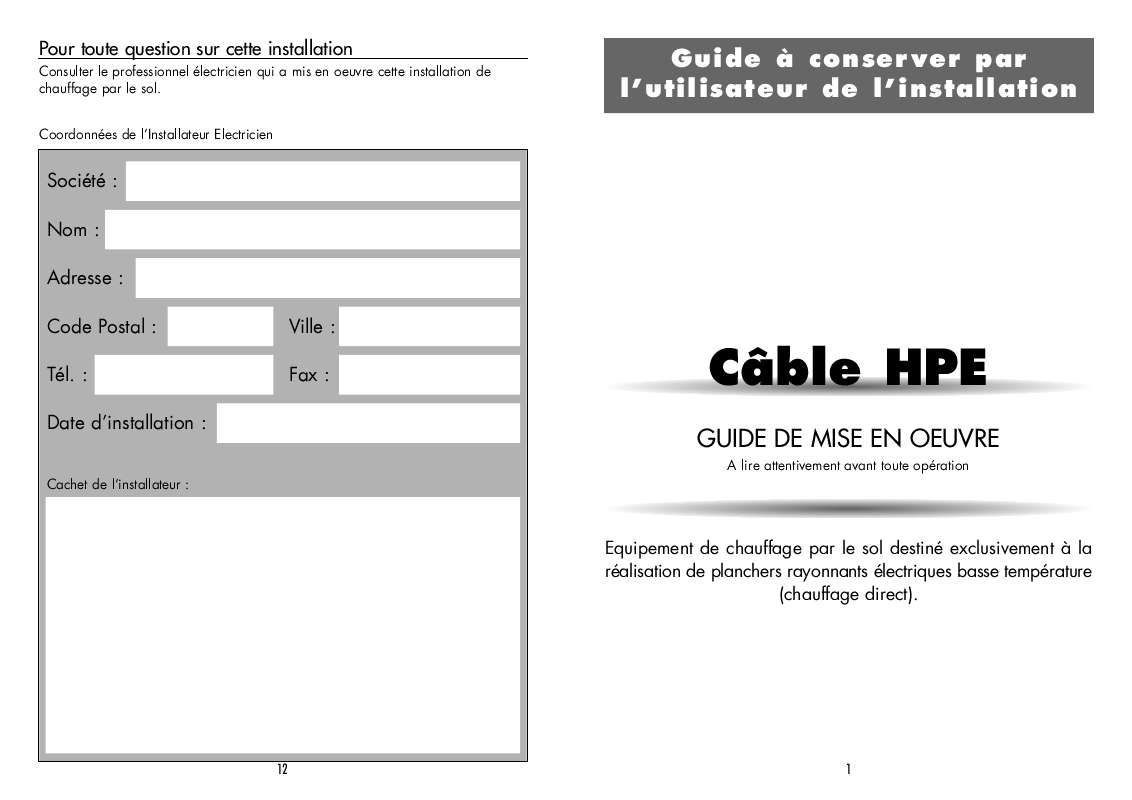 Guide utilisation NOIROT CABLE HPE  de la marque NOIROT