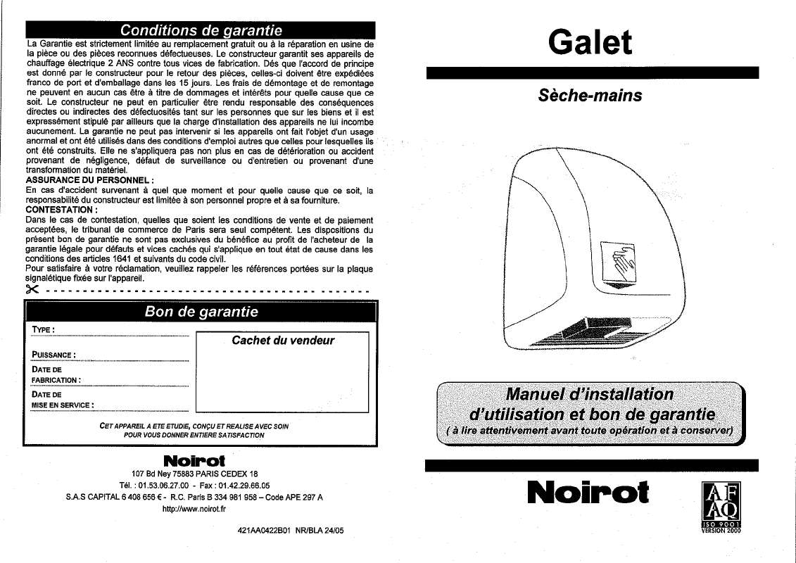 Guide utilisation NOIROT GALET  de la marque NOIROT