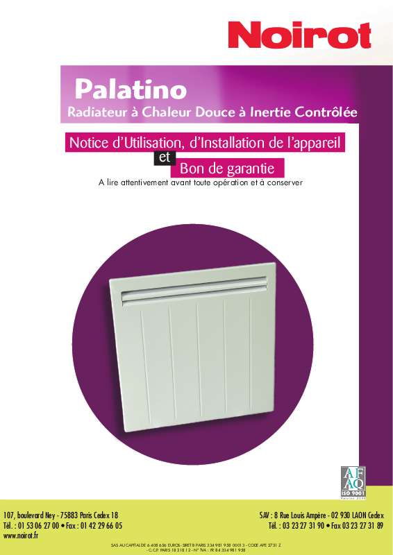 Guide utilisation NOIROT PALATINO  de la marque NOIROT