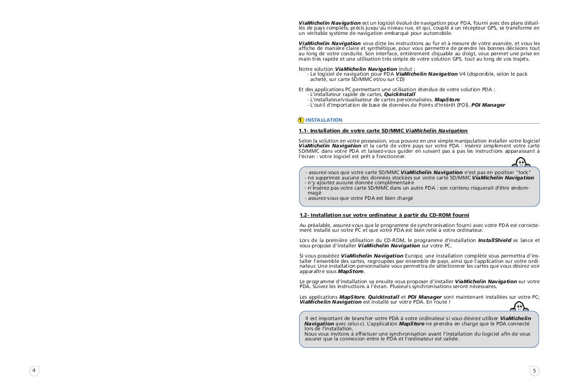 Guide utilisation  VIAMICHELIN NAVIGATION 4 POUR PDA  de la marque VIAMICHELIN