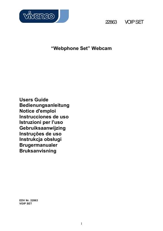 Guide utilisation VIVANCO WEBPHONE SET WEBCAM  de la marque VIVANCO