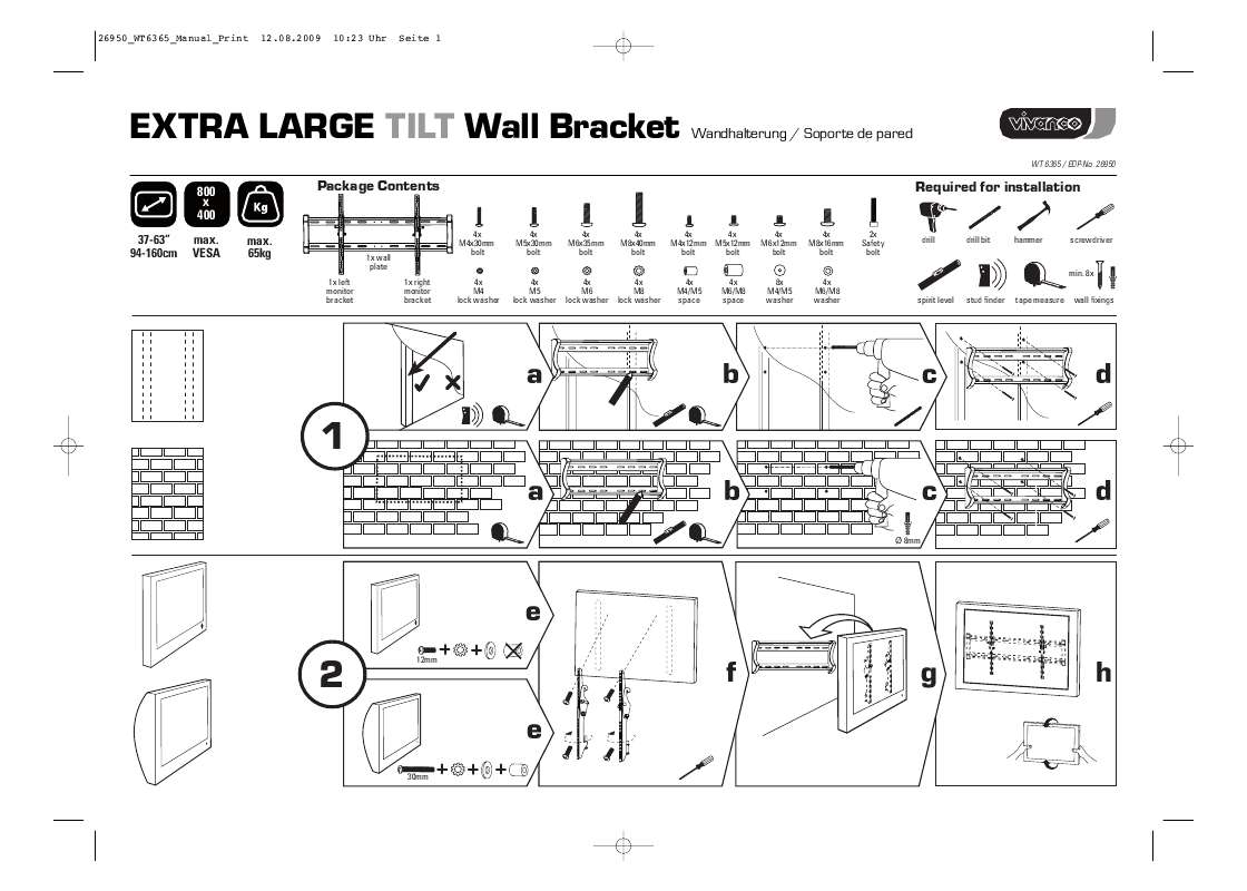 Guide utilisation VIVANCO EXTRA LARGE TILT WALL BRACKET  de la marque VIVANCO