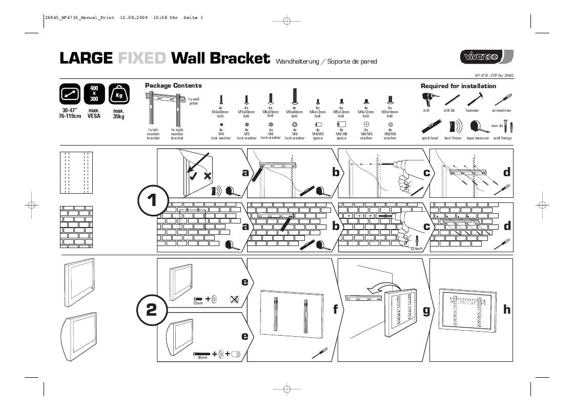 Guide utilisation VIVANCO LARGE FIXED WALL BRACKET  de la marque VIVANCO