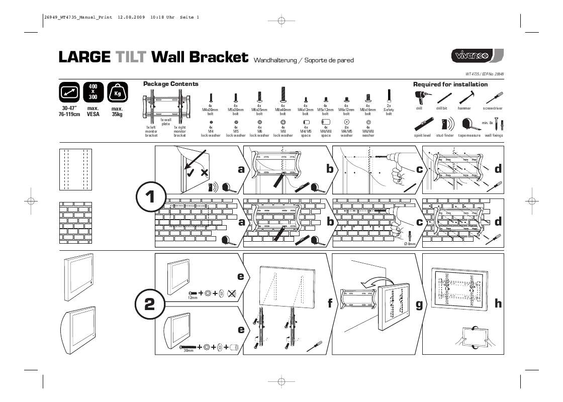 Guide utilisation VIVANCO LARGE TILT WALL BRACKET  de la marque VIVANCO