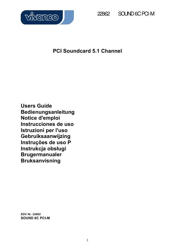 Guide utilisation VIVANCO PCI SOUNDCARD 5.1 CHANNEL  de la marque VIVANCO