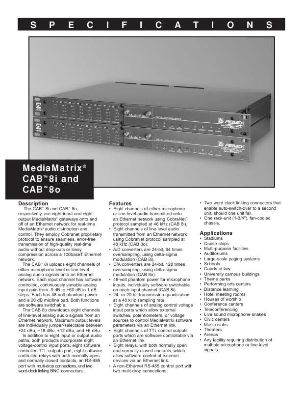 Guide utilisation  PEAVEY MEDIAMATRIX CAB 8I  de la marque PEAVEY