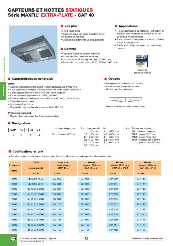 Guide utilisation UNELVENT MAXFIL EXTRA-PLATE CAP 40  de la marque UNELVENT