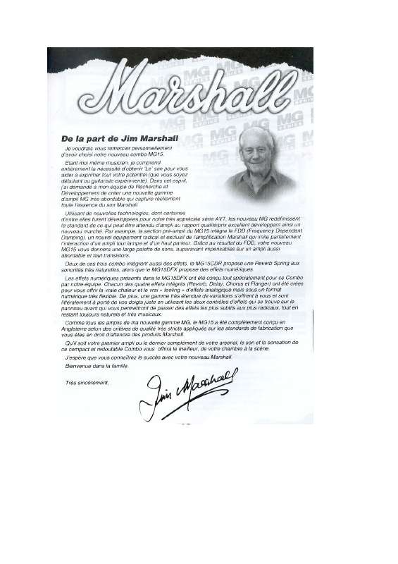 Guide utilisation  MARSHALL MG15  de la marque MARSHALL