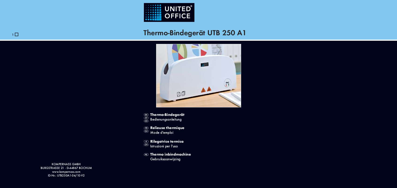 Guide utilisation  UNITED OFFICE UTB 250 A1 THERMAL BINDER  de la marque UNITED OFFICE