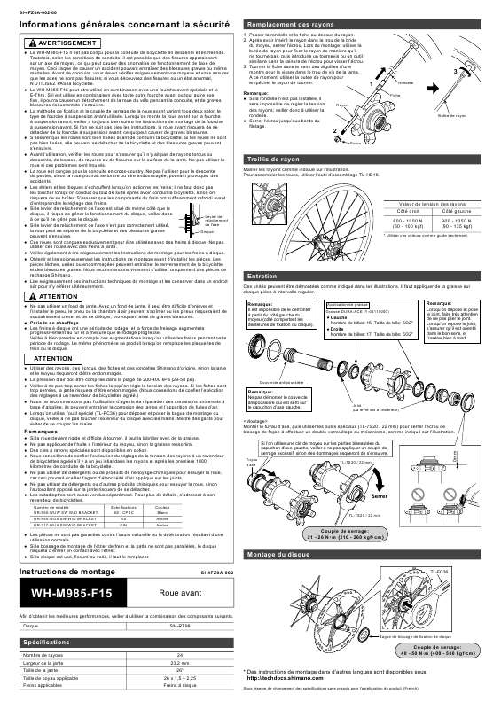 Guide utilisation  SHIMANO WH-M985-F15  de la marque SHIMANO