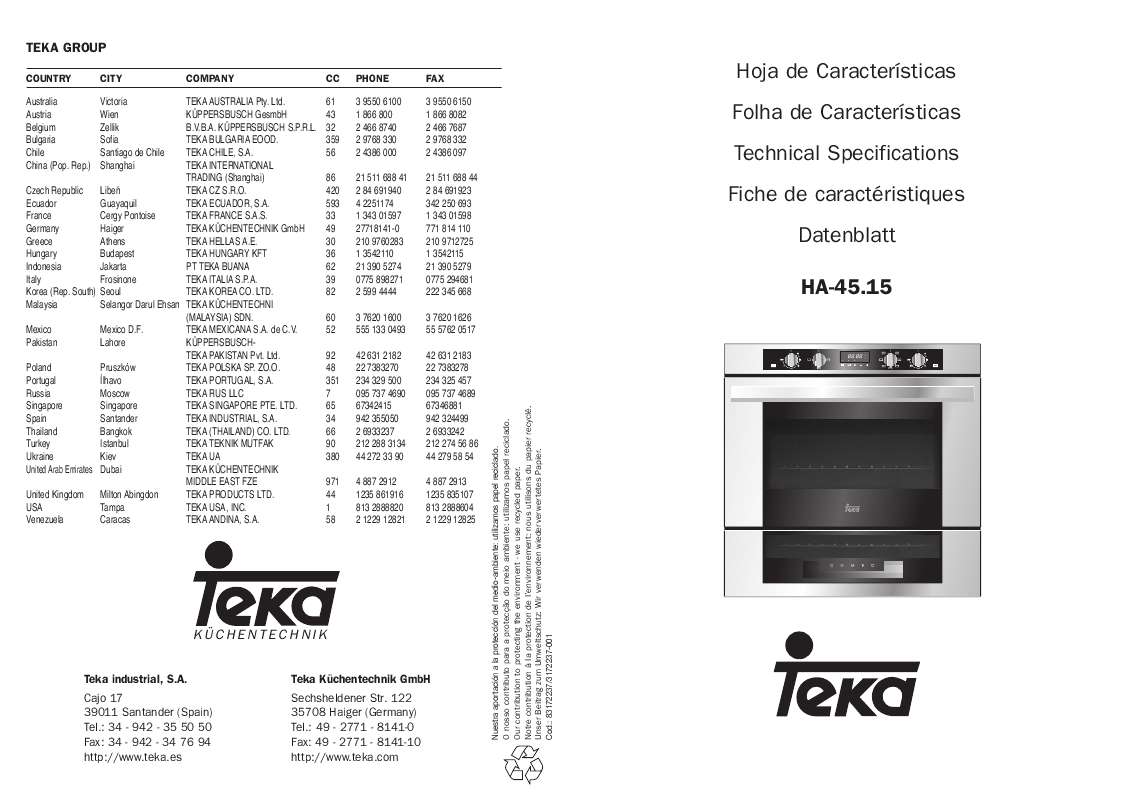 Guide utilisation TEKA HA-45.15 de la marque TEKA