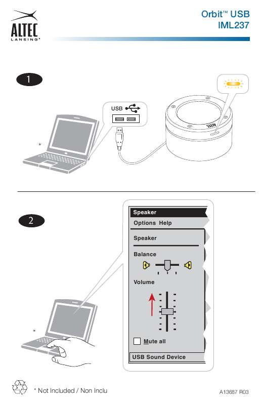 Guide utilisation ALTEC LANSING ORBIT USB IML237  de la marque ALTEC LANSING