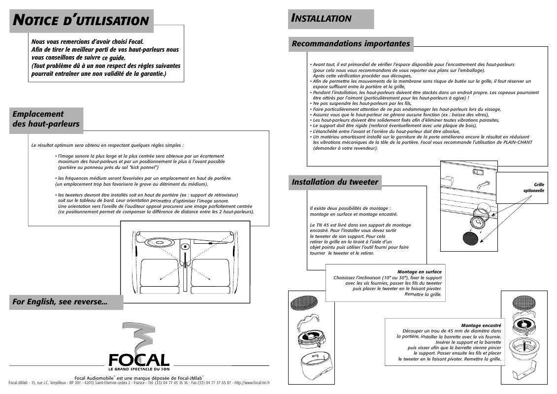 Guide utilisation FOCAL POLYGLASS KIT HVK  de la marque FOCAL