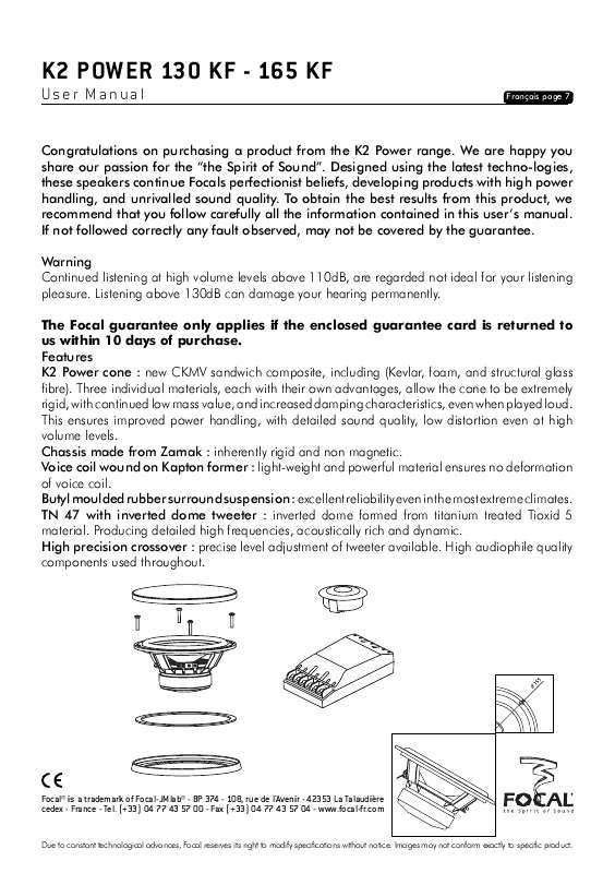 Guide utilisation FOCAL K2 POWER 130 KF  de la marque FOCAL